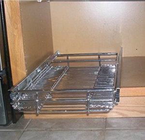 Expandable Roll Out Wire Cabinet Shelf Smooth Gliding Wheels Heavy Duty Wire