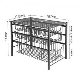 3 Tier Stackable Sliding Basket Organizer Drawer Cabinet Storage Steel Wire
