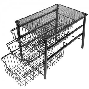 3 Tier Stackable Sliding Basket Organizer Drawer Cabinet Storage Steel Wire