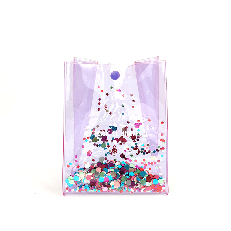 Manufacturing Companies for Gift Case - Transparency clear see-through with colorful glitter PVC hand bag cosmetic bag makeup bag with button closure 2 colors available organizer toiletry bag larg...