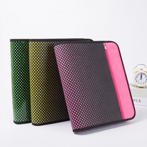 Holographic dot printing leather&polyester expanding 3 colors available with zipper closure with exterior zipper pocket with 3 round ring binder with interior grid pocket zipper binder pouch