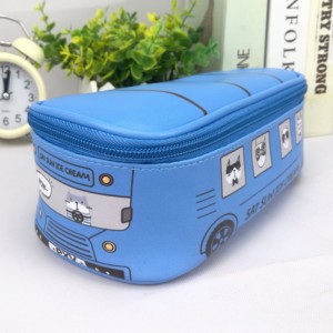 Fantastic cartoon live simulated bus PU leather pencil pouch pen case 3 colors with wraparound zippers with inner side pocket with elastic pen loops roomy capacity great gift for kids teens friends...