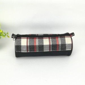 Cylinder shape holographic plaid printing polyester pencil pouch pen case 3 colors available with zipper closure toiletry pouch great gift for kids teens adults for office school supplies daily use...