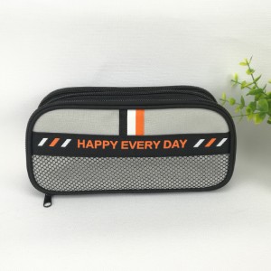 Multi-functional polyester pencil pouch pen case 3 colors 3 compartments with wraparound zippers closure with inner mesh grid pocket with elastic pen loops roomy capacity great gift for kids teens ...