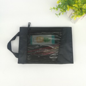 Black portable transparent PVC polyester zipper bag with zipper closure with handle large capacity file document cosmetic makeup bag organizer for business office school supplies daily use for all ...
