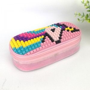 Colorful mosaic decorative frame pink PVC/polyester pencil pouch pen case with wraparound zipper closure with elastic pen loop toiletry pouch large capacity great gift for kids teens adults for off...