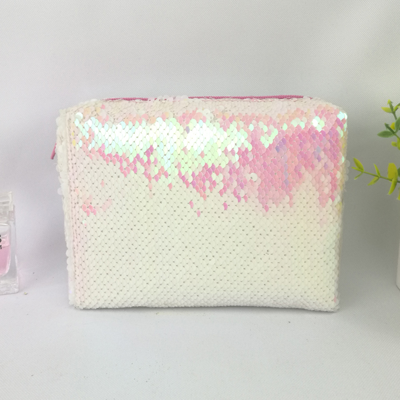 Hot Sale for Waterproof Cosmetic Case - Shimmering flip reversible colors change glitter sequin cosmetic bag makeup bag with zipper closure 3 colors available organizer toiletry bag large capacity...