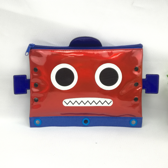 China Funny robot polyester binder pouch pencil bag with double zipper  closures with 3-round rings 3 colors available great gift for kids teens  adults for school office daily use Manufacturers and Suppliers