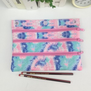 Colorful flowers pattern print 3 parallel front zipper pockets design polyester binder pouch pencil bag with zipper closure with 3-round rings great gift for kids teens adults for school office dai...