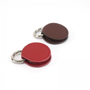 Cute mini portable PU leather car key ring holder with high quality metal round ring with snap button key chain key ring easy slip on/off for men women