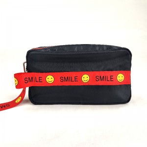 Lovely smiling face pencil pouch pen case with logo key ring stripe loop with zipper closure cosmetic bag handbag for all ages