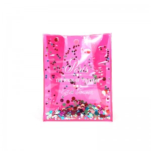 Trasparenza ċara ċara bi glitter ikkulurit PVC hand bag borża kosmetika borża tal-għamla b'għeluq tal-buttuna 2 kuluri disponibbli organizzatur borża tat-twaletta kapaċità kbira rigal kbir