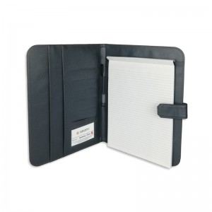 A4 Blu grisgiu PU portafolio d'affari di cuoio impressioni superiori di cummerciale almacenamentu intelligente portatile cù pad di scrittura Fornitore cinese