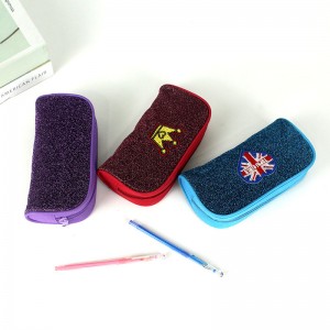 Portable glitter icon logo polyester  3 colors available with zipper closure pencil pouch pen case toiletry pouch China OEM factory supply