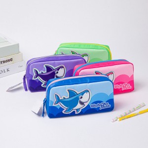 Cute shark printing leather & polyester 4 kleuren te krijen mei rits sluting potlead pouch pen case toiletry pouch China OEM fabryk oanbod