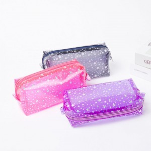 Translucent glitter twinkle little stars ພິມ PVC 3 ສີທີ່ມີ zipper ປິດ toiletry organizer ຂອງຂວັນທີ່ຍິ່ງໃຫຍ່ pencil pouch pen case China OEM ໂຮງງານຜະລິດ