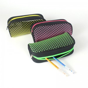 Holographic grid ການພິມຫນັງ&polyester ມີ 3 ສີທີ່ມີ zipper ປິດ pencil pouch pen case ຖົງຫ້ອງນ້ໍາ China OEM ໂຮງງານຜະລິດ
