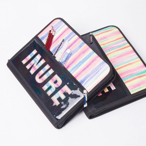 Colorful twill iridescent glitter leather polyester removable file folder with removal zipper binder bag with zipper closure with 3 round ring binder with interior grid pocket  zipper binder pouch China OEM factory supplies