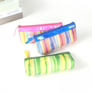 カラフルなツイル虹色グリッター + PU レザー化粧品バッグ化粧バッグ 3 色利用可能なペンシルポーチペンケース中国 OEM 工場供給