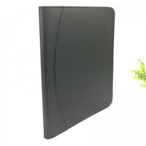Premium classical black portfolio padfolio with zipper closure with card slot compartments with side pocket with writing pad notebook for business office school China OEM manufacturer supplies