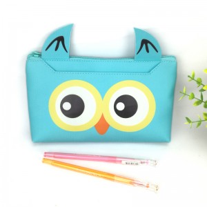 Adorable cartoon live simulated animal face with 3D ears PU leather pencil pouch pen case 2 holders 3 colors with zipper closure large capacity awesome gift for kids teens friends China OEM factory