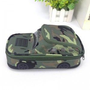Fantastic live simulated cartoon camouflage tank PVC&polyester pencil pouch pen case 3 colors 2 compartments with wraparound zippers closure with inner mesh grid pocket with transparent window card holder padding roomy capacity great gift for kids teens friends for school stationery supplies China OEM factory