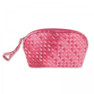 Fashion design customized Logo shell shape weave pattern PU leather polyester cosmetic bag makeup bag with zipper closure with drawstring 3 colors available organizer toiletry bag large capacity gr...