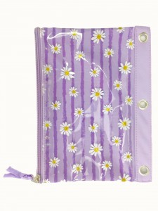 Daisy flower and stripe pattern polyester binder pouch pencil bag with zipper closures with 3-round rings 3 colors available great gift for kids teens adults for school office daily use