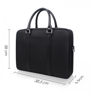 Classical black PU leather brief case carry on handbag with adjustable strap for men laptop message business bag