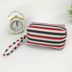 Colorful stripe pencil pouch with handle cosmetic case organizer office school supplies China OEM factory