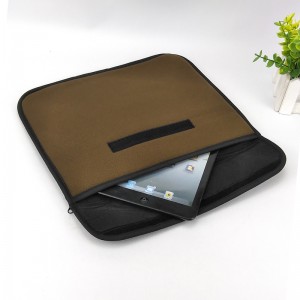 Office portable brown polyester zipper bag ipad organizer case handbag with zipper closure magic tape closure mesh pocket cosmetic bag for all ages for business office school daily use for men women