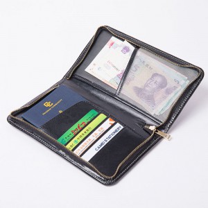 Camei tas kartu notebook kulit PU hitam klasik dompet casing multi kartu pemblokiran RFID dengan penutup ritsleting sampul 6 slot kartu tempat kartu kredit untuk kantor sekolah bisnis untuk pria wanita