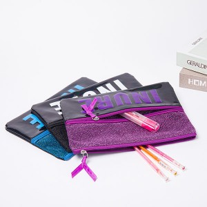 Leisure glitter polyester + PU ຫນັງ zippers double zippers bag pencil pouch cosmetic bag makeup bag extra frontal space ຂອງຂວັນທີ່ຍິ່ງໃຫຍ່ສໍາລັບຫ້ອງການທຸລະກິດອຸປະກອນໂຮງຮຽນສໍາລັບເດັກນ້ອຍໄວລຸ້ນນັກສຶກສາຜູ້ໃຫຍ່