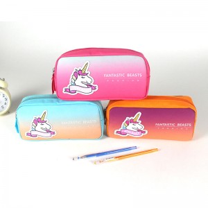 Cute unicorn holographic printing polyester pencil pouch pen case elementary pen holder with zipper closure with compartments for preschool kindergarten school college for office business for kids ...