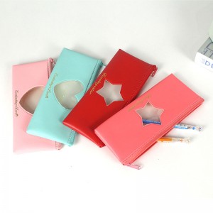 Clear transparent star/love shape PVC 3 bright solid colors available cosmetic bag pencil pouch pen case large capacity