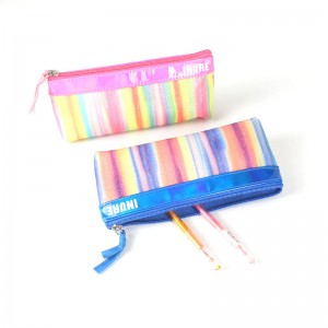 रंगीत टवील इंद्रधनुषी ग्लिटर+PU लेदर कॉस्मेटिक बॅग मेकअप बॅग 3 रंग उपलब्ध पेन्सिल पाउच पेन केस चीन OEM कारखाना पुरवठा