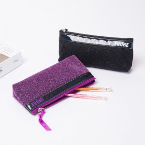 Shiny glitter durable polyester with zipper closure 3 colors stationery pencil pouch pen case zipper bag China OEM factory supply