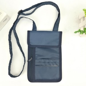 Multi-compartments polyester passport holder hook loop closure side zipper pocket adjustable strap card slots for business school office daily use for men women
