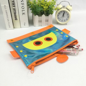 Funny robot polyester binder pouch pencil bag with double zipper closed with 3-round rings 3 colors available great gift for kids teens adult for school office daily use