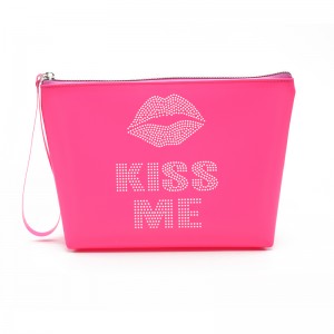 Colorful Kiss Me full holographic printing at reflective cosmetic bag makeup pouch clutch beauty bag small travel cosmetic wristlets