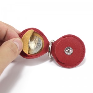 Cute mini portable PU leather car key ring holder with high quality metal round ring with snap button key chain key ring easy slip on/off for men women