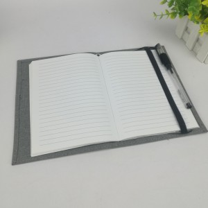 Grey blue classical notebook exterior pocket elastic closure band lay-flat notepad thick paper