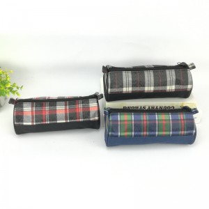 Cylinder shape holographic plaid printing polyester pencil pouch pen case 3 colors available with zipper closure toiletry pouch great gift for kids teens adults for office school supplies daily use  China OEM factory