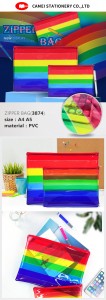 Rainbow fashion design China OEM traslucente PVC poly zipper bag organizzatore di documenti porta documenti chiusura a zip per tutte l'età per l'uffiziu forniture scolastiche d'affari A4 a5