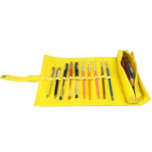 黄色のロールアップ大容量鉛筆ポーチ化粧品ケース機能ハンドバッグ中国 OEM 工場