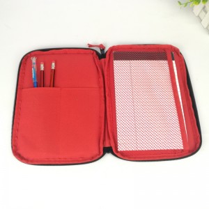 Durable portable red passport holder with zipper closure with pencil pocket translucent mesh grid zipper pocket lightweight case for business office school for all ages