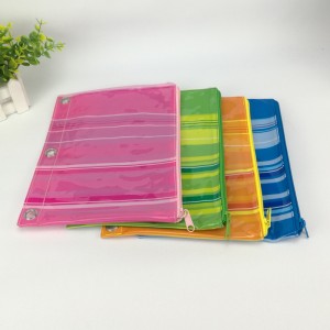 Mabulukon nga iridescent stripe pattern PVC binder pouch pencil bag nga may zipper closure with 3-round rings 4 color available great gift for kids teenager adults for school office daily use