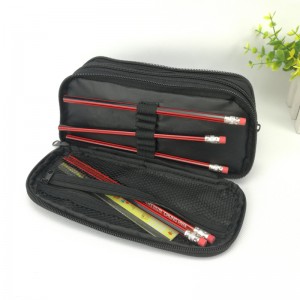 Polyester multi-functional polyester pencil pouch pen case 3 color 3 compartments with wraparound zippers closure with inner mesh grid pocket with elastic pen loops roomy capacity great gift for kids teens friends for office school stationery supplies China OEM ໂຮງງານຜະລິດ