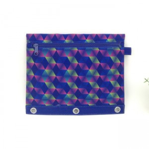 Färgglada holografiska mönstertryck genomskinlig ficka PVC/polyester pärmpåse pennväska med blixtlåsstängning med 3-runda ringar bra present till barn tonåringar vuxna för skolkontoret dagligt bruk