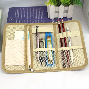 Foldable polyester pencil pouch organizer case handbag multi compartments nga adunay zipper closure pen loops storage pocket cosmetic bag